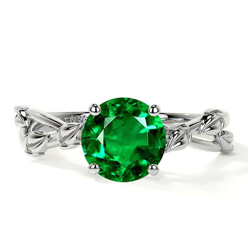 Anillo de compromiso de platino con baño de oro blanco y esmeralda cultivada en laboratorio de talla redonda de 1 a 6 quilates.-1