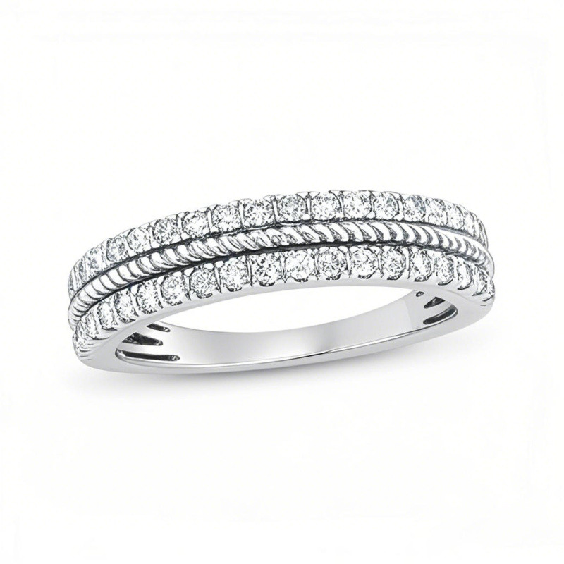 Anillo apilable personalizado de oro blanco de 10 quilates con diamante de talla redonda, color I, claridad I2, certificado 3EX por IGI.-7