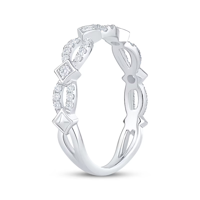 Anillo apilable personalizado de oro blanco de 14 quilates con diamante de talla redonda, color I, claridad I2, certificado 3EX por IGI.-3