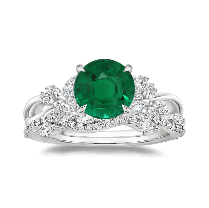 18K White Gold 0.25 CTW Lab-Grown Diamond & 1 to 6 CT Round Cut Lab-Grown Emerald Custom Bridal Set-1