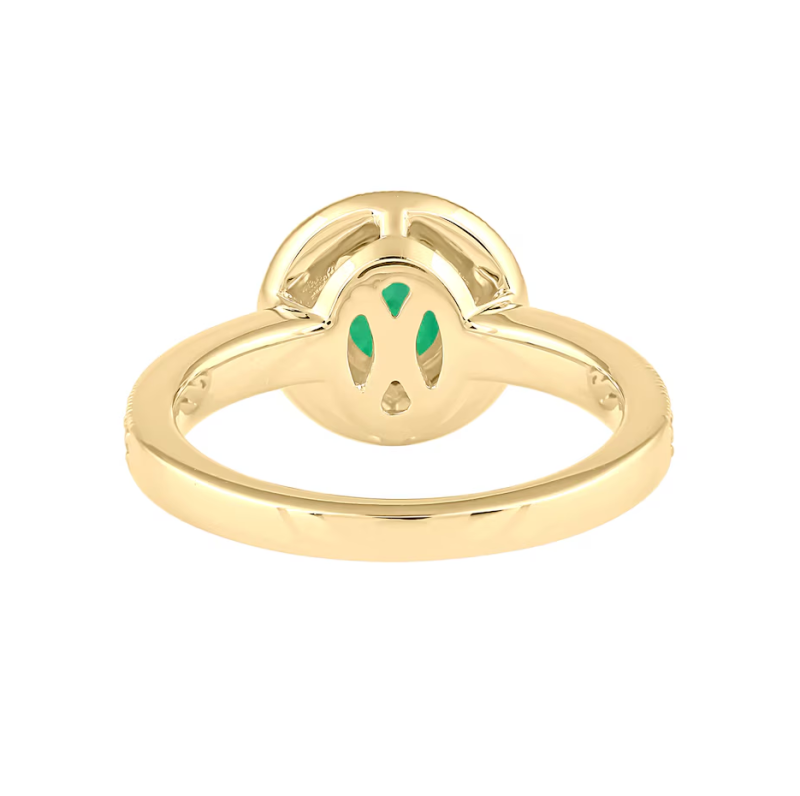Anillo de compromiso personalizado con esmeralda cultivada en laboratorio de corte redondo de 1 a 6 quilates en oro rosa de 10K y diamantes cultivados en laboratorio de 0,4 CTW-3