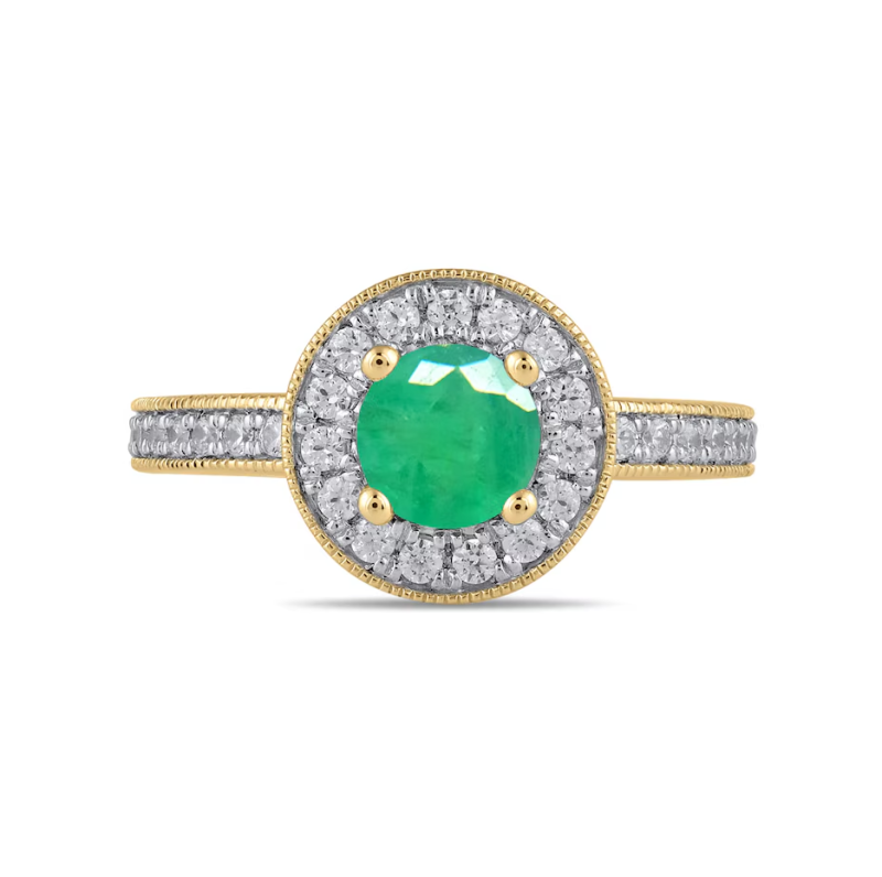 Anillo de compromiso personalizado con esmeralda cultivada en laboratorio de corte redondo de 1 a 6 quilates en oro rosa de 10K y diamantes cultivados en laboratorio de 0,4 CTW-4