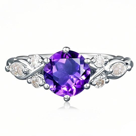 Anillo de compromiso Ivy de oro blanco de 10 quilates con corte redondo, estilo vintage, ideal para bodas, aniversarios y propuestas de matrimonio.