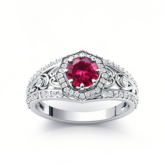 10K White Gold Round Cut Ivy Gemstone Vintage Rings for Women