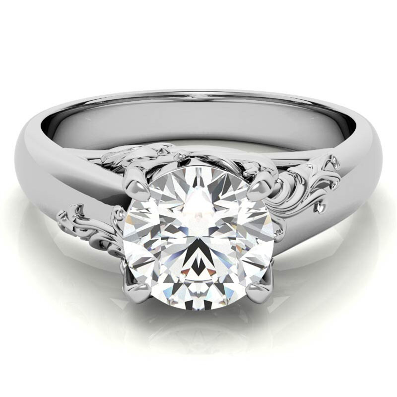 Bague de fiançailles solitaire en or blanc 18 carats avec moissanite taille ronde-1
