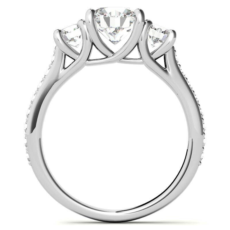 Anillo de compromiso de tres piedras con moissanita redonda de oro rosa de 14 quilates-4