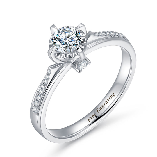 Anillo de compromiso de oro blanco de 10 quilates con moissanita de talla redonda