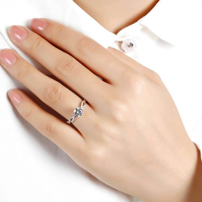 10K White Gold Round Cut Moissanite Round Engagement Ring-2