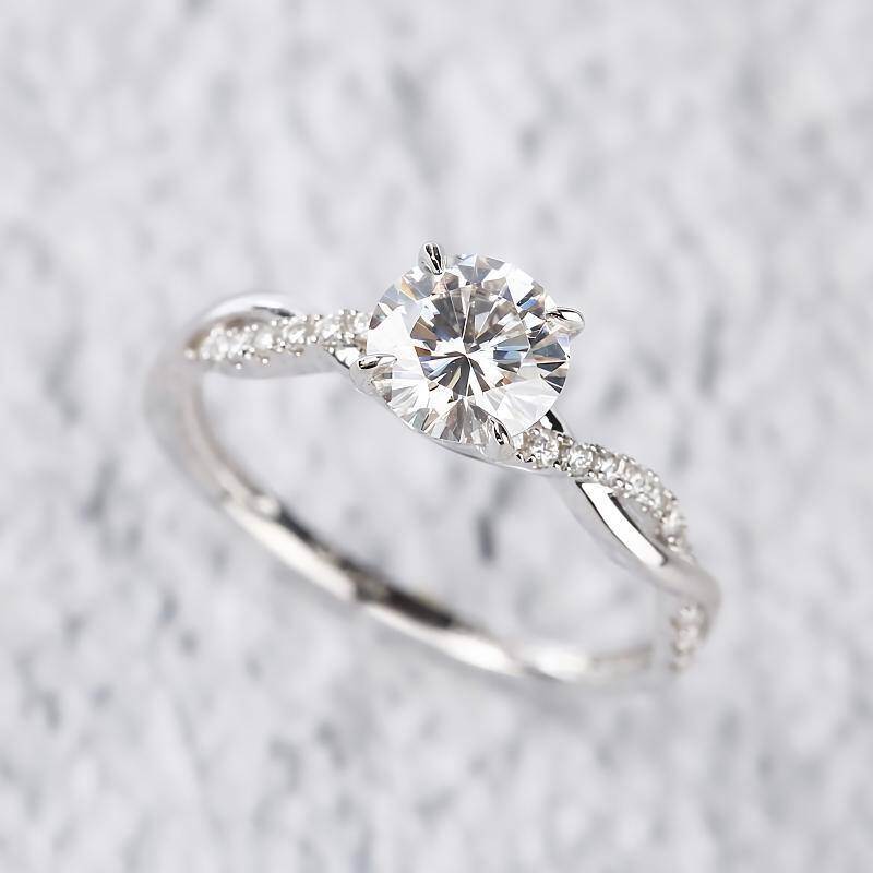10K White Gold Round Cut Moissanite Round Engagement Ring-4
