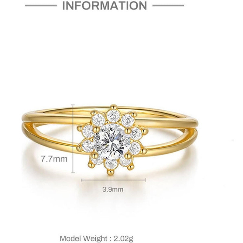 Anillo de oro de 14 quilates con moissanita talla redonda y diseño de flores silvestres-3