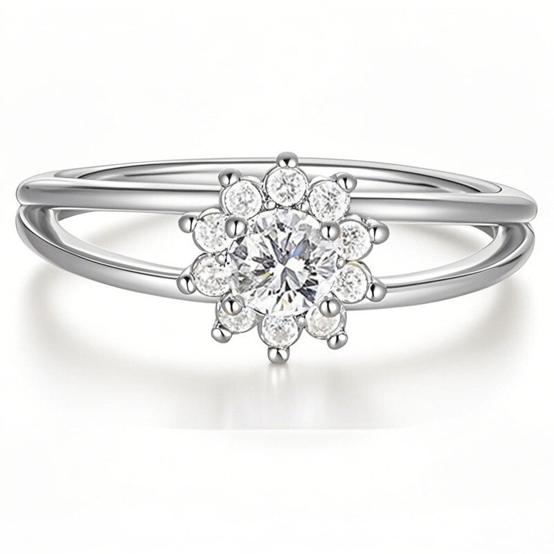 Bague en platine avec moissanite taille ronde et fleurs sauvages-1