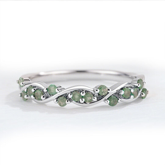 Sterling zilveren ring met witgouden ronde geslepen mos-agaat