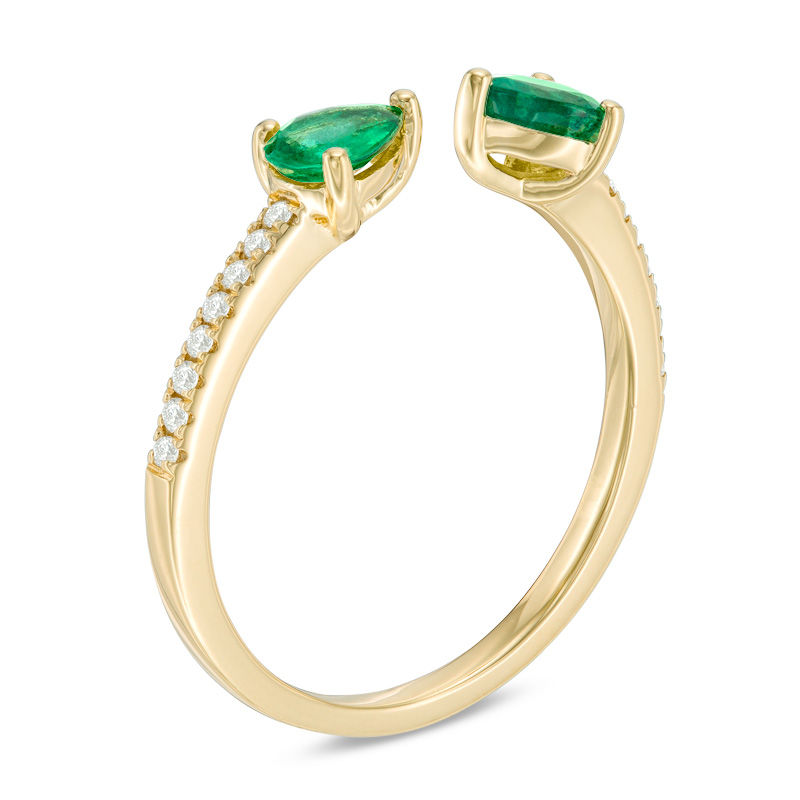 14-karätiger Roségoldring mit rundem und birnenförmigem Diamanten und Smaragd, individuell gefertigt, offener Ring, Farbe I2, Reinheit 3EX-3