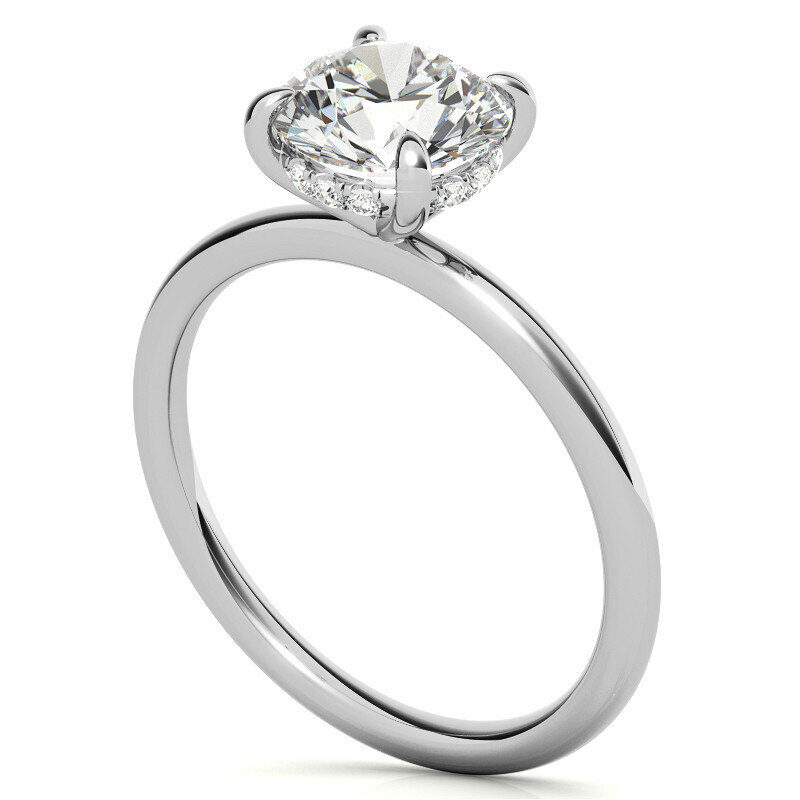 Platinum with White Gold Plated Round Cut Moissanite Hidden Halo Engagement Ring-6