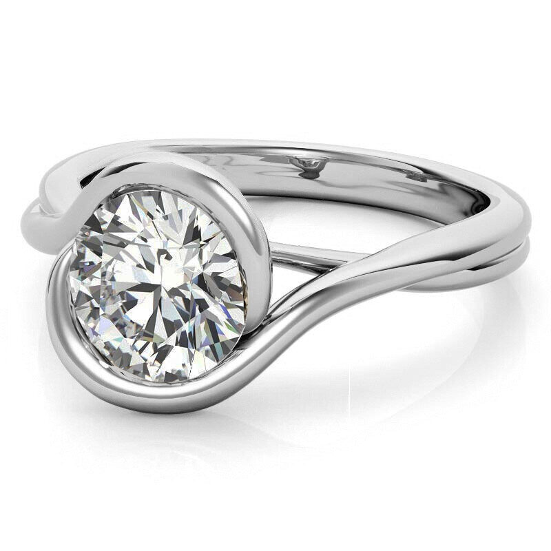 Anillo de compromiso solitario de platino con moissanita de talla redonda-4