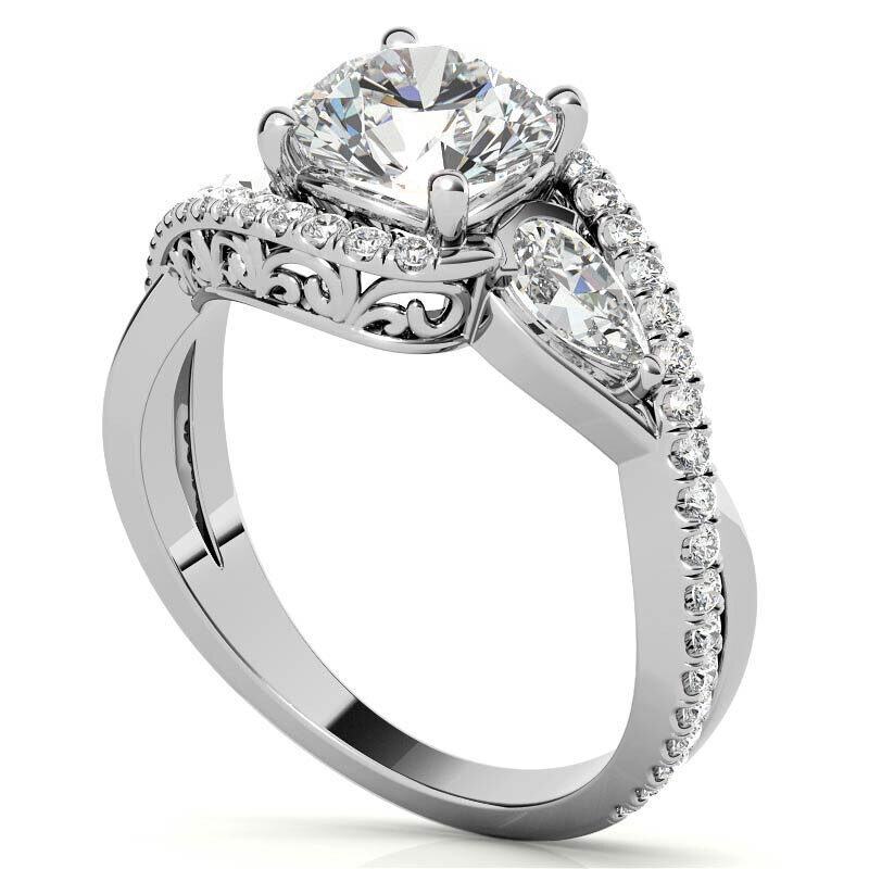 Anillo de compromiso de platino con tres piedras de moissanita de talla redonda-6