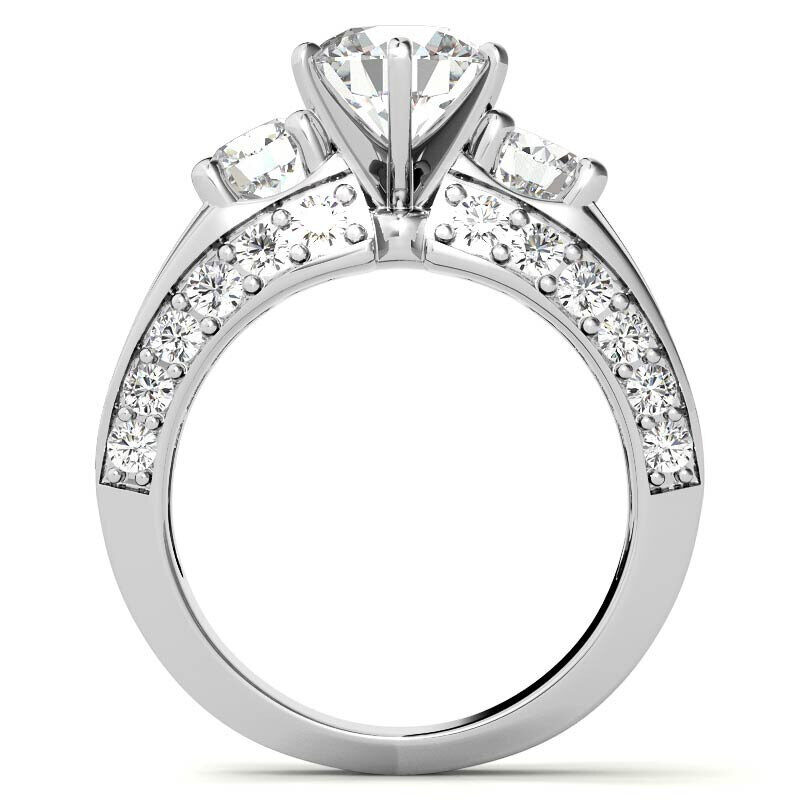 Anillo de compromiso de oro blanco de 10 quilates con tres piedras de moissanita de talla redonda-5