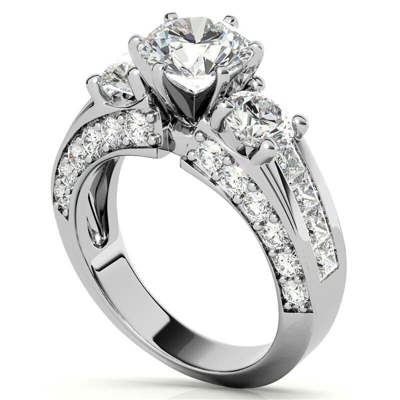 Anillo de compromiso de oro blanco de 10 quilates con tres piedras de moissanita de talla redonda-6