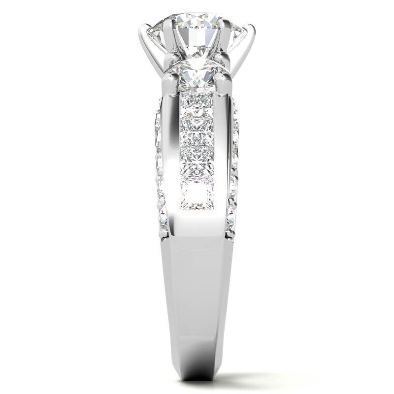 Anillo de compromiso de oro blanco de 10 quilates con tres piedras de moissanita de talla redonda-7