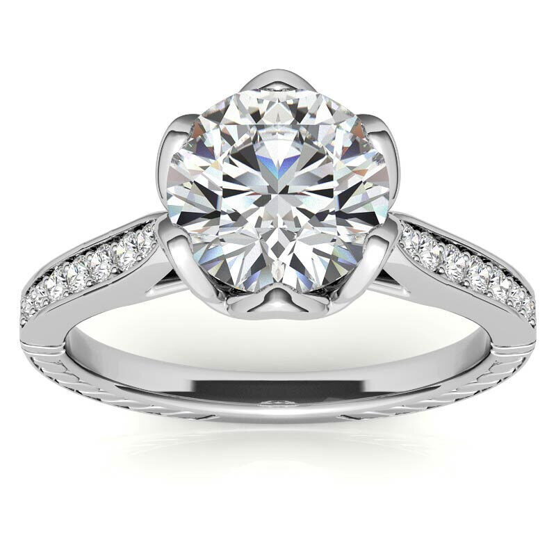 Anillo de compromiso de oro blanco de 10 quilates con halo de moissanita talla tulipán redonda-3