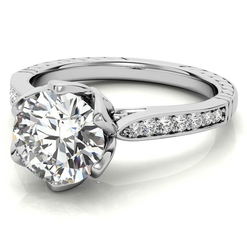 Anillo de compromiso de oro blanco de 10 quilates con halo de moissanita talla tulipán redonda-4