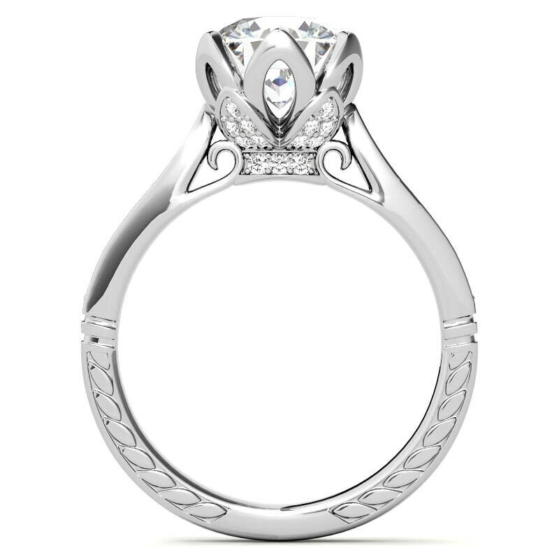 Anillo de compromiso de oro blanco de 10 quilates con halo de moissanita talla tulipán redonda-5