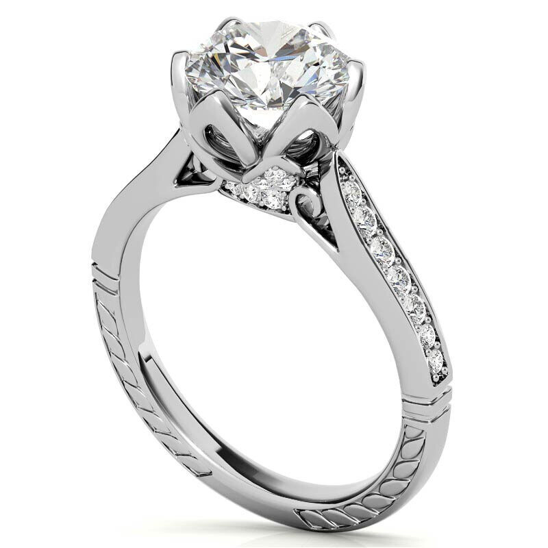 Anillo de compromiso de oro blanco de 10 quilates con halo de moissanita talla tulipán redonda-6