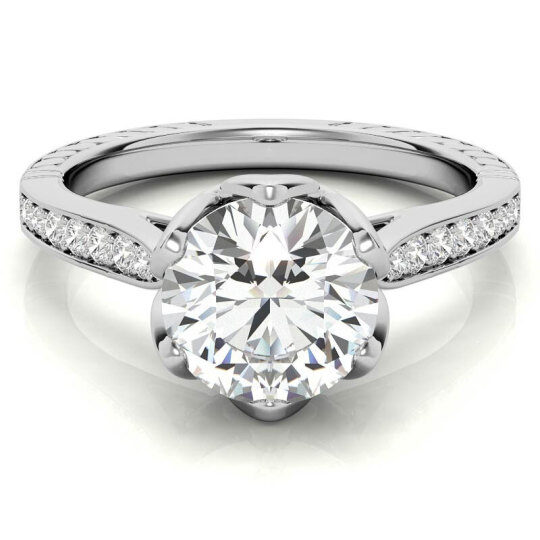 10K White Gold Round Cut Tulip Halo Moissanite Engagement Ring