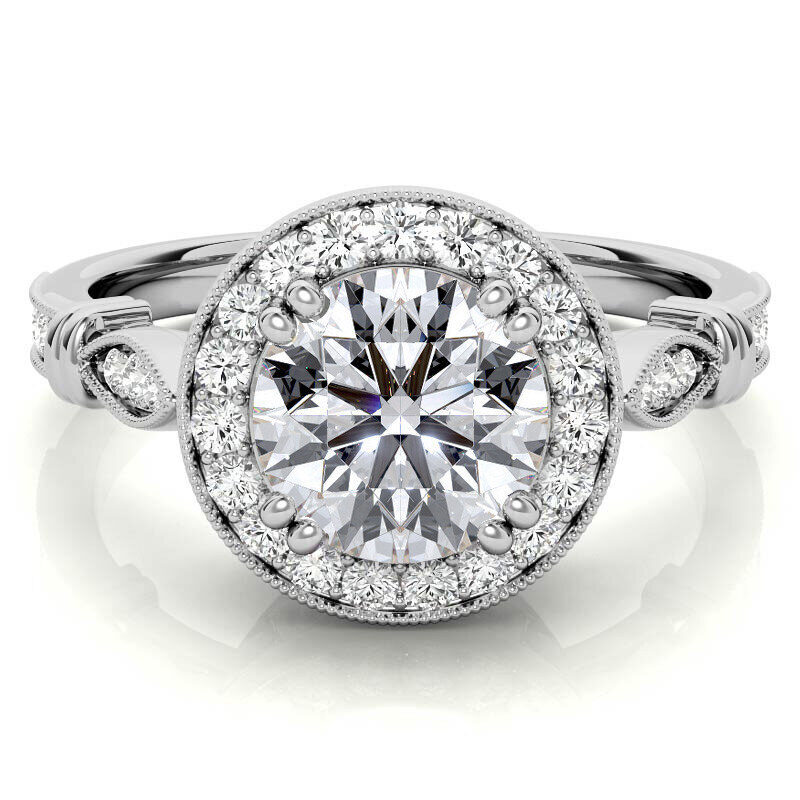 Bague de fiançailles en platine plaqué or blanc avec halo de moissanite taille ronde-1