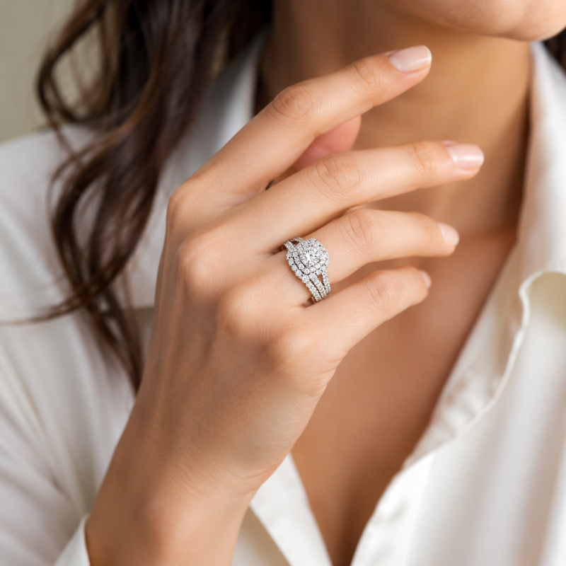 10K White Gold Round Moissanite Engagement Ring-2