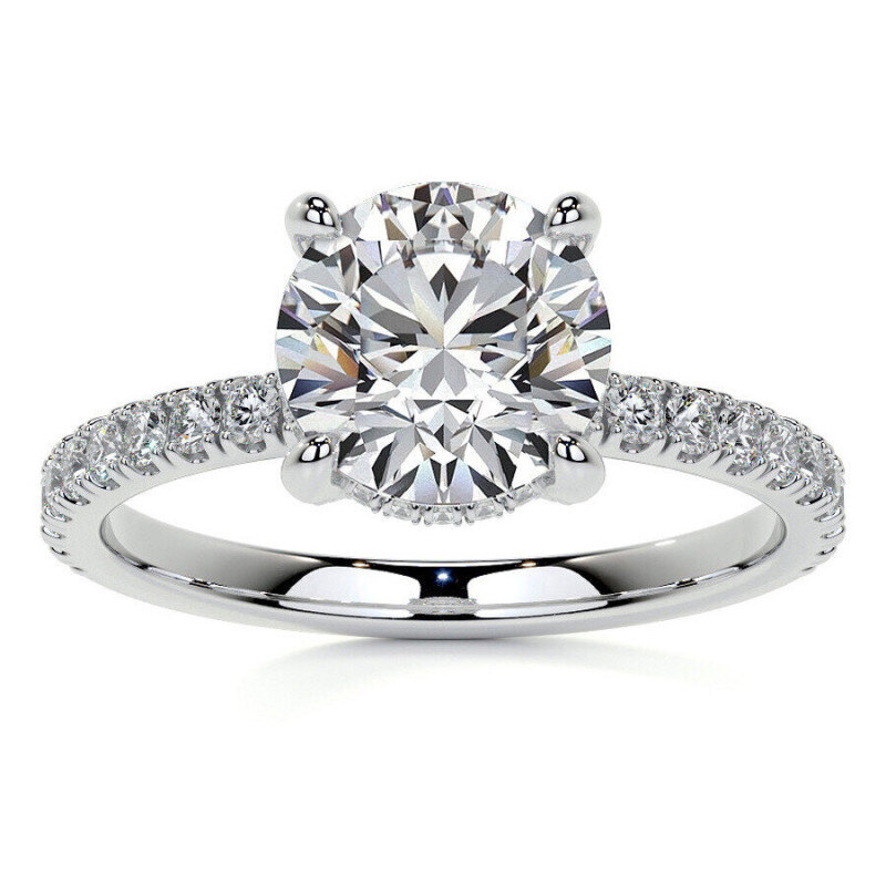 Anillo de compromiso con halo oculto de moissanita redonda en oro blanco de 14 quilates-1
