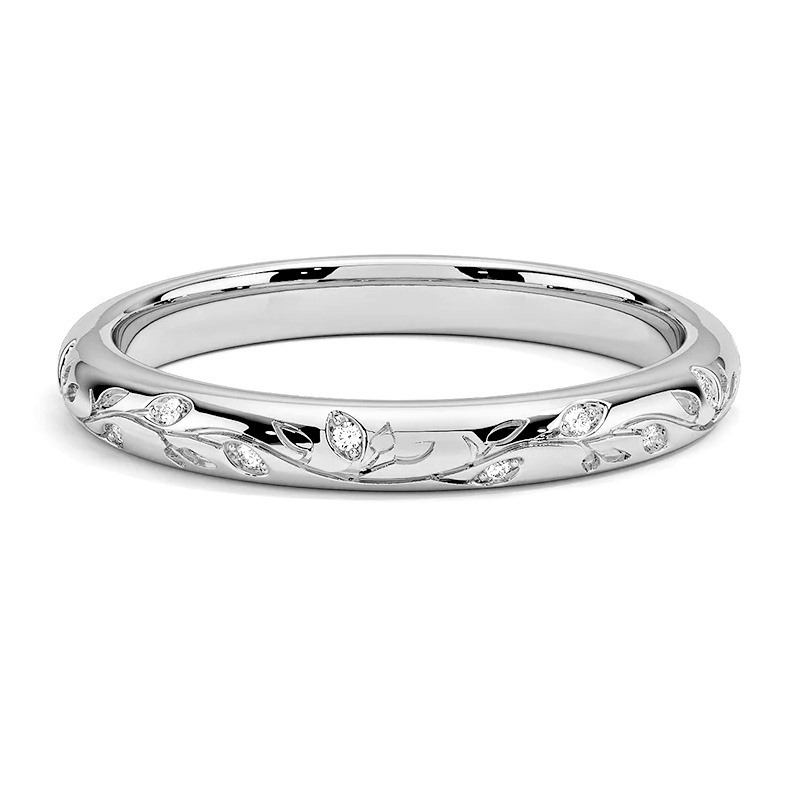 10K White Gold 0.05 CTW Round Cut Diamond Custom Wedding Ring D Color VVS Clarity 3EX-1