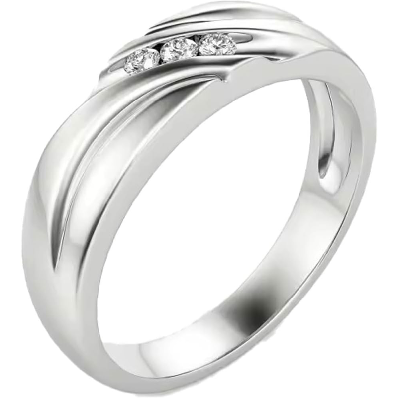 14K White Gold 0.06CT.T.W Round Cut Diamond Custom Ring for Men 3EX IGI Certified-4