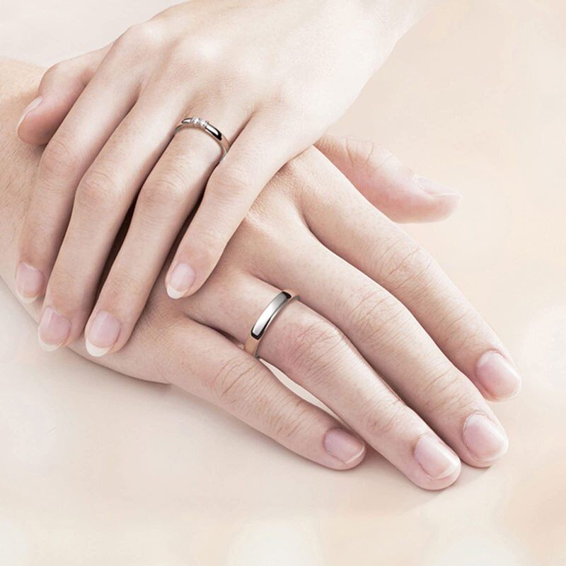 Bagues de couple personnalisées en or rose 10 carats avec diamant rond de 0,1 carat cultivé en laboratoire-2