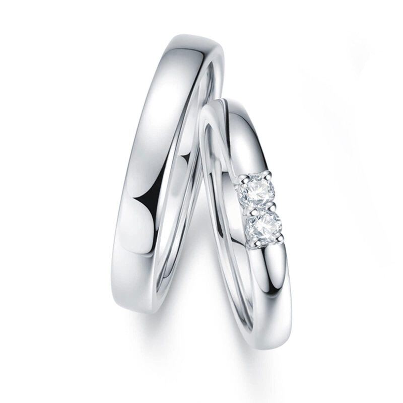 Bagues de couple personnalisées en or rose 10 carats avec diamant rond de 0,1 carat cultivé en laboratoire-3