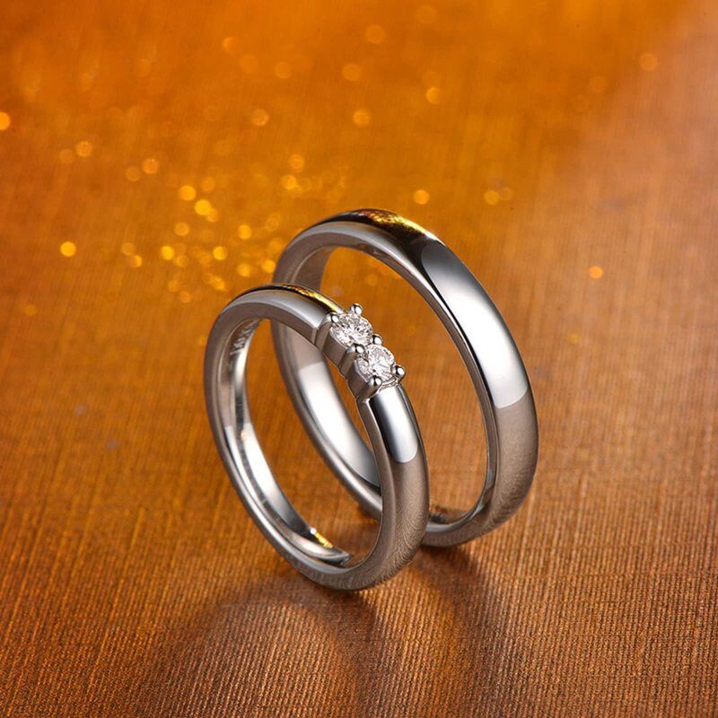 Bagues de couple personnalisées en or rose 10 carats avec diamant rond de 0,1 carat cultivé en laboratoire-4