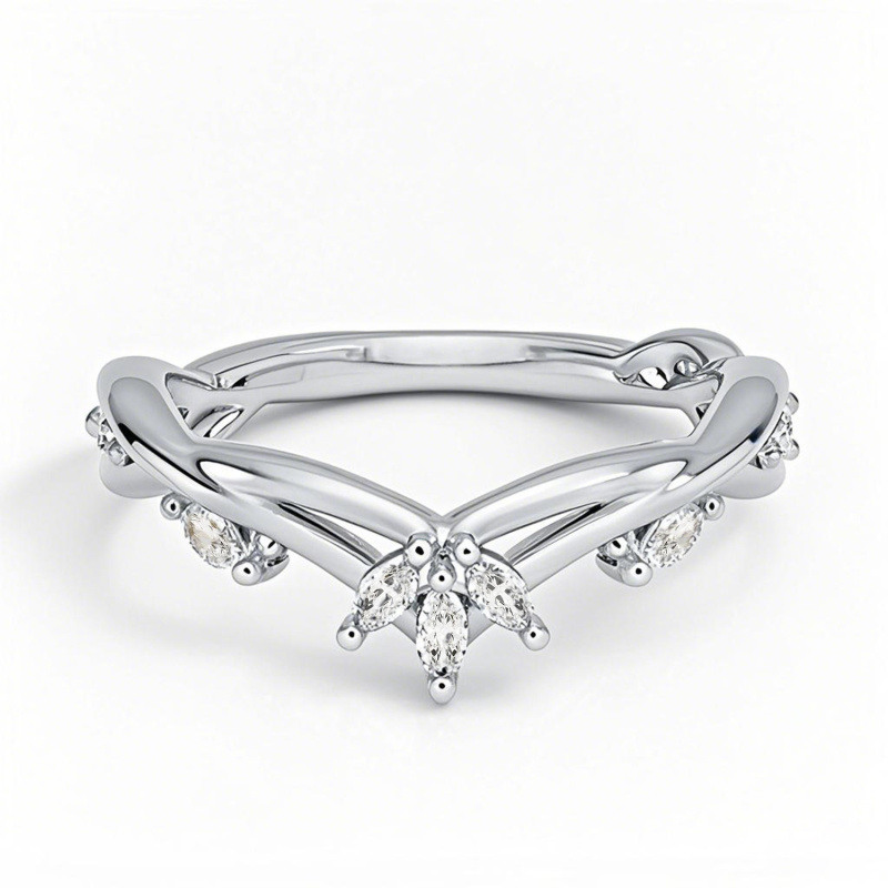 Platinum with White Gold Plated 0.25 CTW Marquise Cut Diamond Custom Wedding Ring D Color VVS1-VS1 Clarity 3EX-1