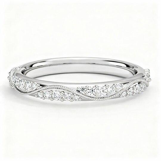 9K White Gold 0.25 CTW Round Cut Diamond Custom Wedding Ring D Color VVS1 Clarity 3EX