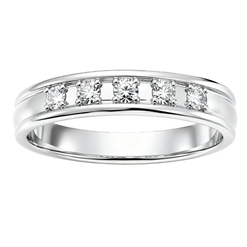 Anillo de boda personalizado de oro blanco de 14 quilates con diamantes redondos de laboratorio de 0,5 quilates en total, color D, claridad VVS1, 3EX.-1