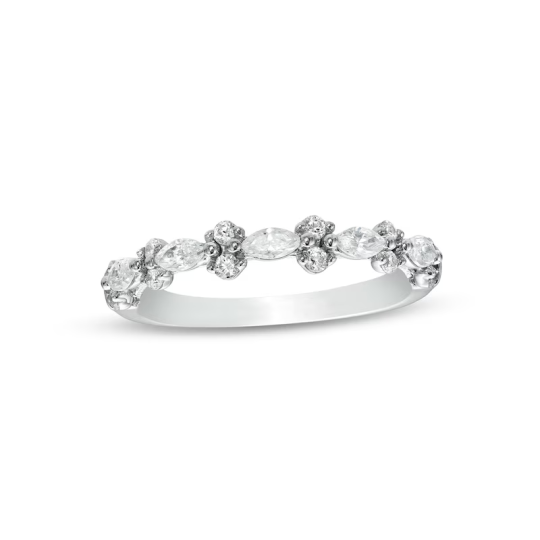 10K White Gold 0.5 CTW Round Cut & Marquise Cut Diamond Custom Wedding Ring D Color VVS1 Clarity 3EX