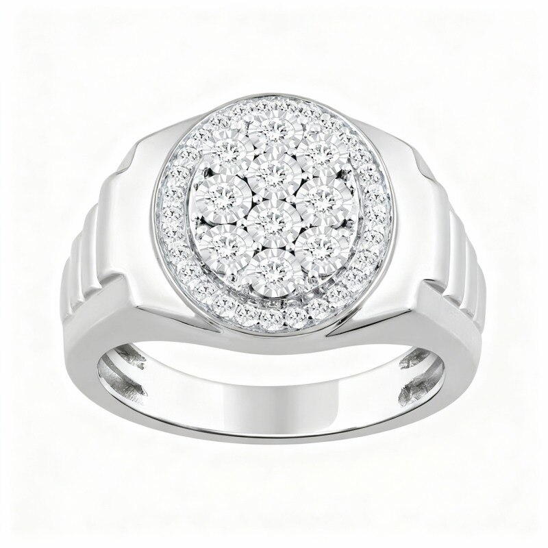 Anillo sello personalizado de oro blanco de 10 quilates con diamante talla redonda de 0,5 quilates, color I, claridad I2, pureza 3EX.-14