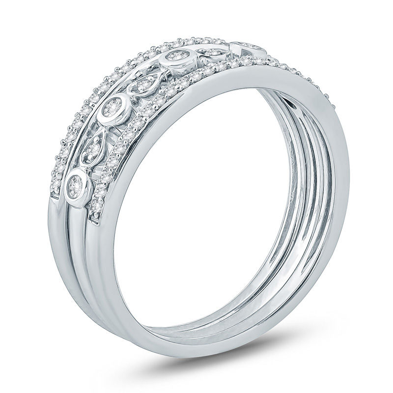 Anillo apilable personalizado para parejas en oro blanco de 14 quilates con diamante redondo, color J, claridad I2, certificado 3EX por IGI.-3