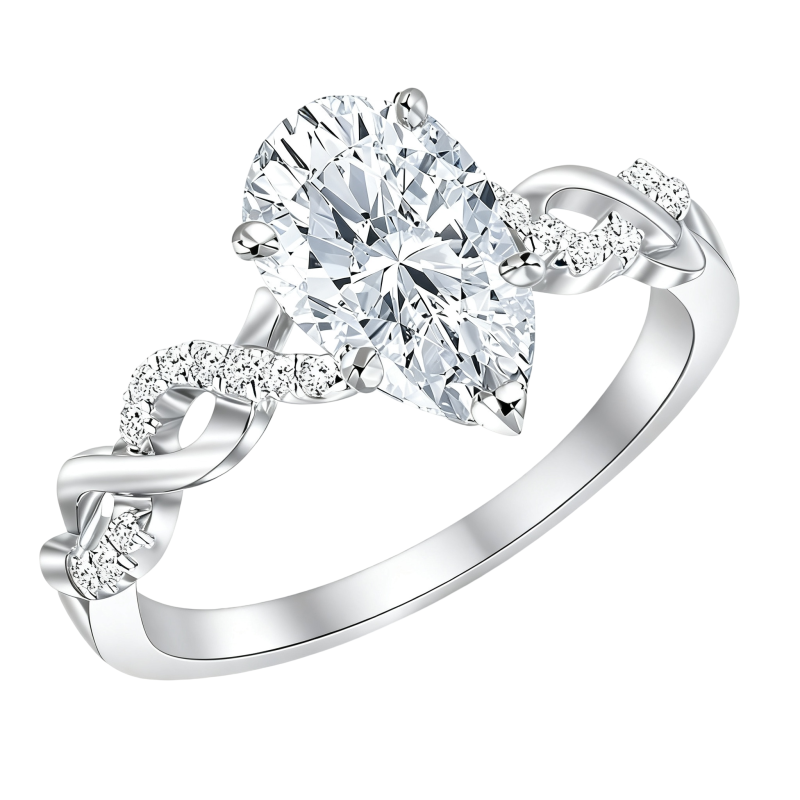 Anel de Noivado Personalizado em Ouro Branco 10K com Diamante Sintético Lapidação Marquise de 1,5 a 3,5 Quilates, Cor D, Clareza VVS2, Certificado IGI 3EX-16