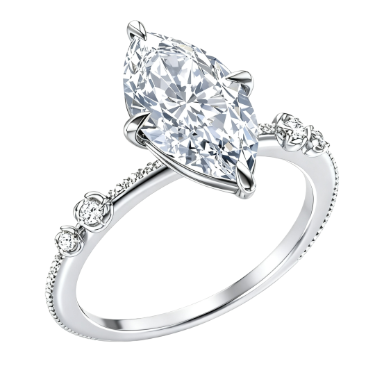 Anel de Noivado Personalizado em Ouro Branco 10K com Diamante Sintético Lapidação Marquise de 1,5 a 3,5 Quilates, Cor D, Clareza VVS2, Certificado IGI 3EX
