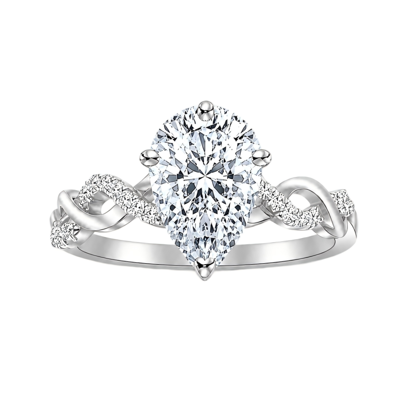 خاتم خطوبة من الذهب الأبيض عيار 18 قيراطًا مرصع بماسة صناعية مصقولة على شكل كمثرى بتصميم ملتوي مخصص-1