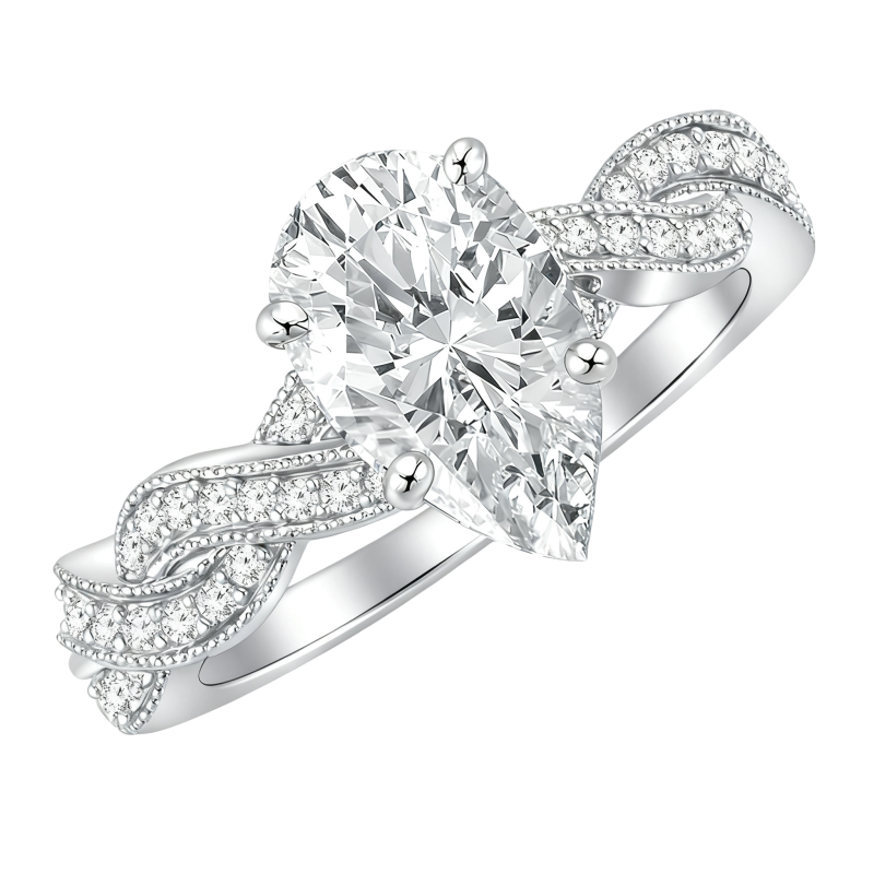 Anel de Noivado Personalizado com Diamante Lab-Gerado em Forma de Pera, 10K Ouro, 1,5-3,5CT, Cor D, Pureza VVS2, 3EX, Certificado IGI-20