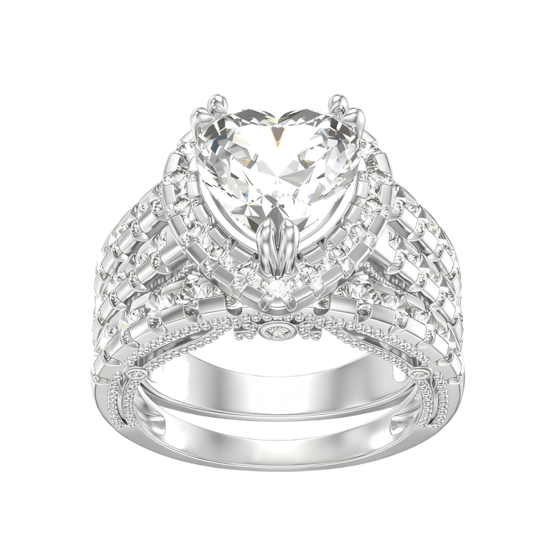 Conjunto nupcial personalizado de platino con baño de oro blanco y diamante cultivado en laboratorio de 1,5 quilates con talla de corazón, color D, claridad VVS2, certificado por IGI 3EX.-1