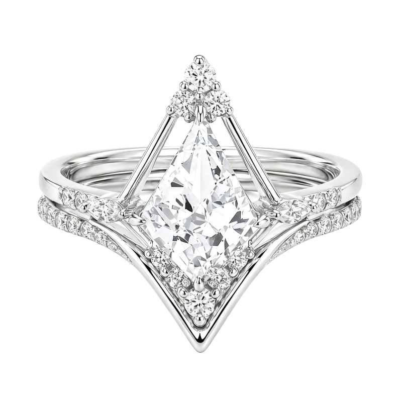 Anillo de compromiso y boda personalizado de platino con baño de oro blanco y diamante cultivado en laboratorio de talla cometa de 1,5 quilates.-1