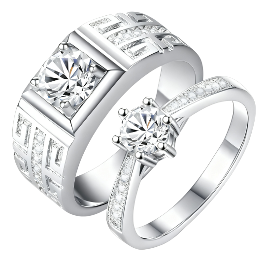 10K White Gold 1.5 CTW Round Cut Lab-Grown Diamond Custom Couple Rings