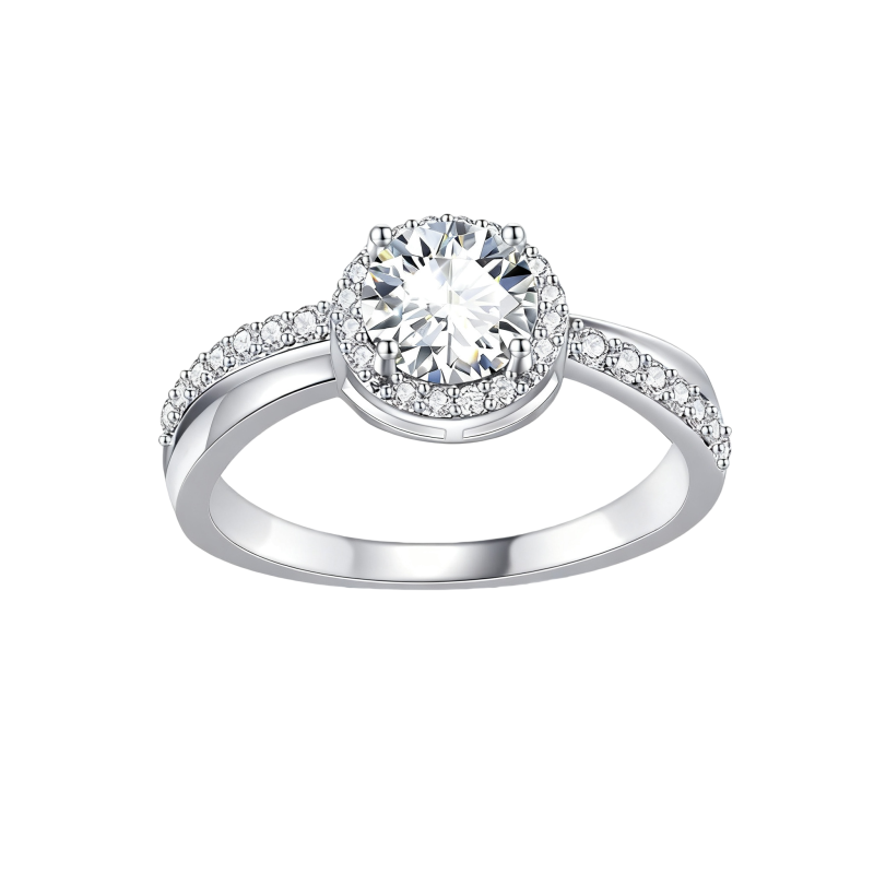 Bague de fiançailles sur mesure en platine plaqué or blanc avec diamant rond de laboratoire-1